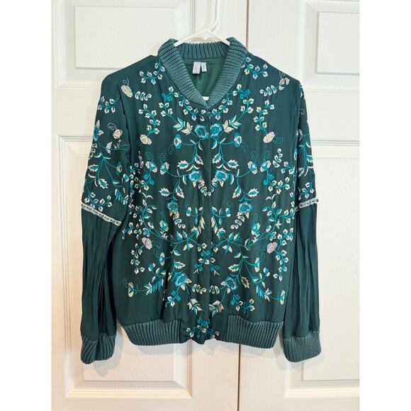 Anthropologie Sheena Floral Embroidered Bomber Jacket- Size Med - Picture 1 of 8